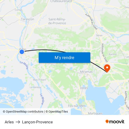 Arles to Lançon-Provence map
