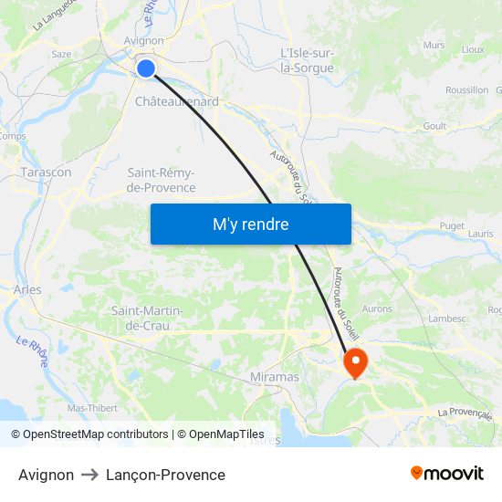 Avignon to Lançon-Provence map