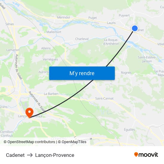 Cadenet to Lançon-Provence map