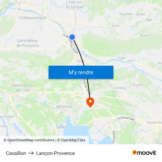 Cavaillon to Lançon-Provence map