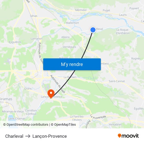 Charleval to Lançon-Provence map