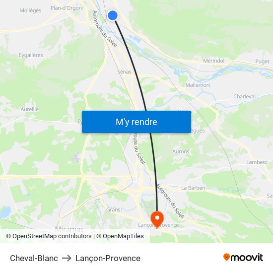Cheval-Blanc to Lançon-Provence map