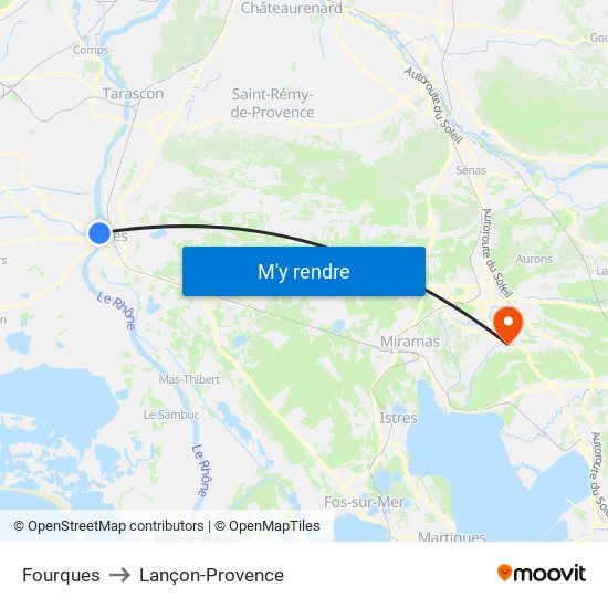 Fourques to Lançon-Provence map