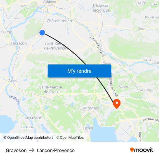 Graveson to Lançon-Provence map