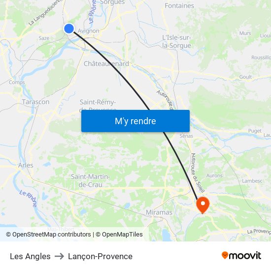 Les Angles to Lançon-Provence map