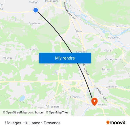 Mollégès to Lançon-Provence map