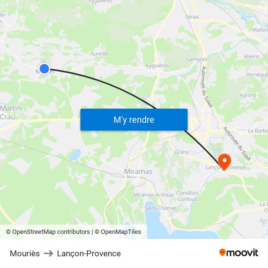 Mouriès to Lançon-Provence map
