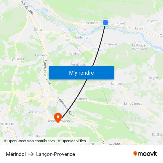 Mérindol to Lançon-Provence map