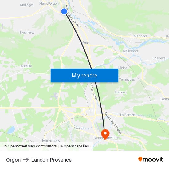 Orgon to Lançon-Provence map