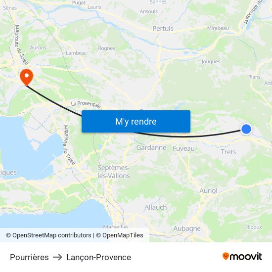 Pourrières to Lançon-Provence map