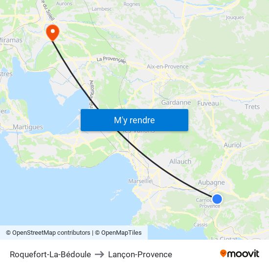 Roquefort-La-Bédoule to Lançon-Provence map