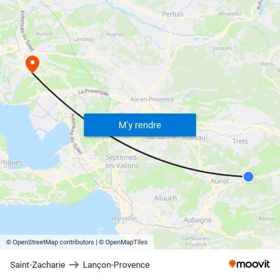 Saint-Zacharie to Lançon-Provence map