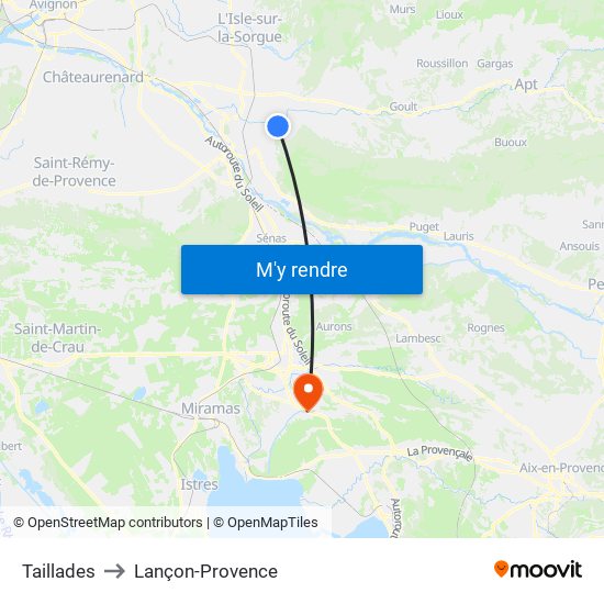 Taillades to Lançon-Provence map