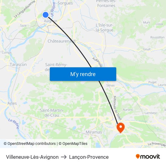 Villeneuve-Lès-Avignon to Lançon-Provence map