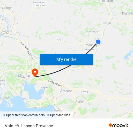Volx to Lançon-Provence map