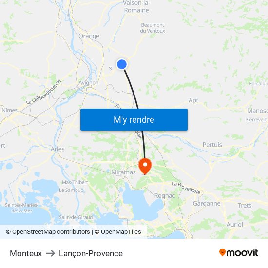 Monteux to Lançon-Provence map