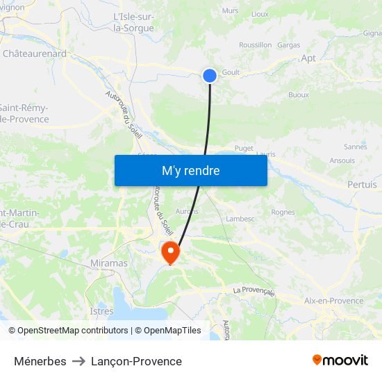 Ménerbes to Lançon-Provence map