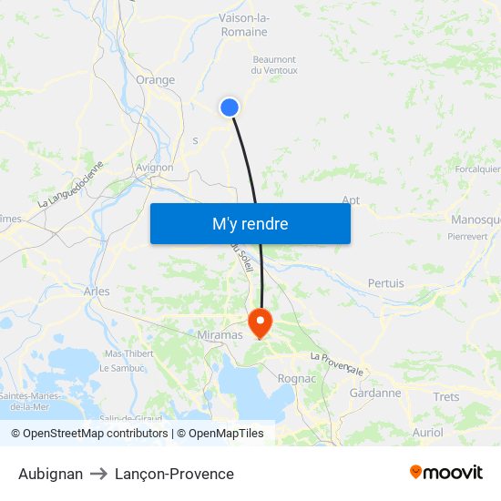 Aubignan to Lançon-Provence map
