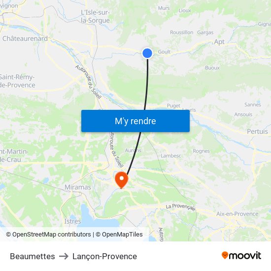 Beaumettes to Lançon-Provence map
