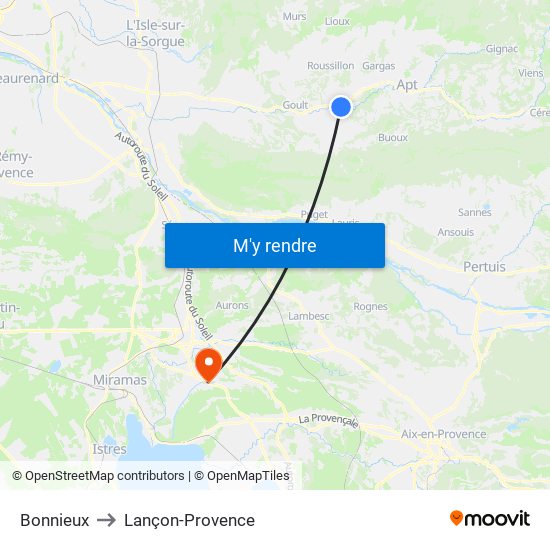 Bonnieux to Lançon-Provence map