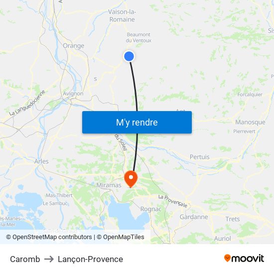 Caromb to Lançon-Provence map