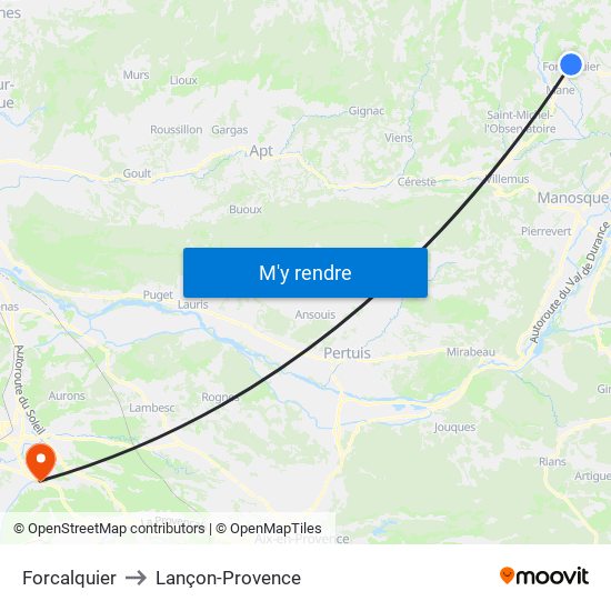 Forcalquier to Lançon-Provence map