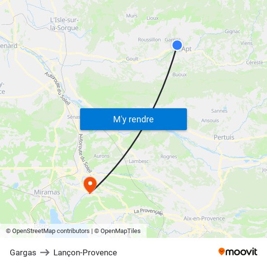 Gargas to Lançon-Provence map
