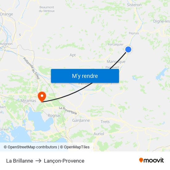 La Brillanne to Lançon-Provence map