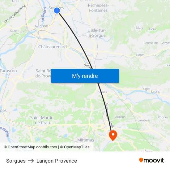 Sorgues to Lançon-Provence map