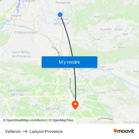 Velleron to Lançon-Provence map