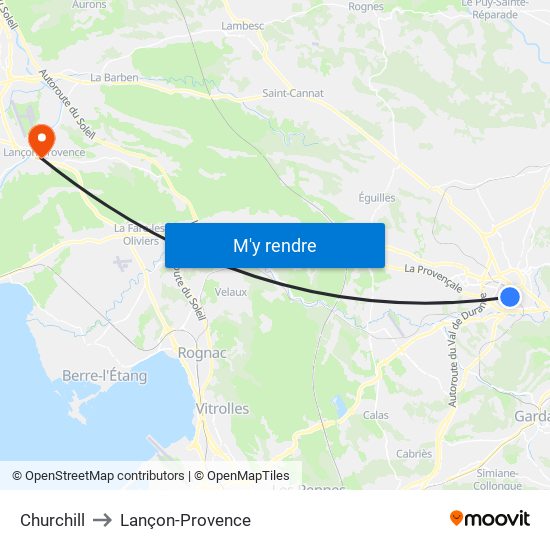 Churchill to Lançon-Provence map