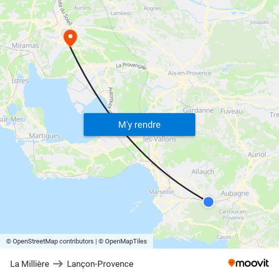 La Millière to Lançon-Provence map