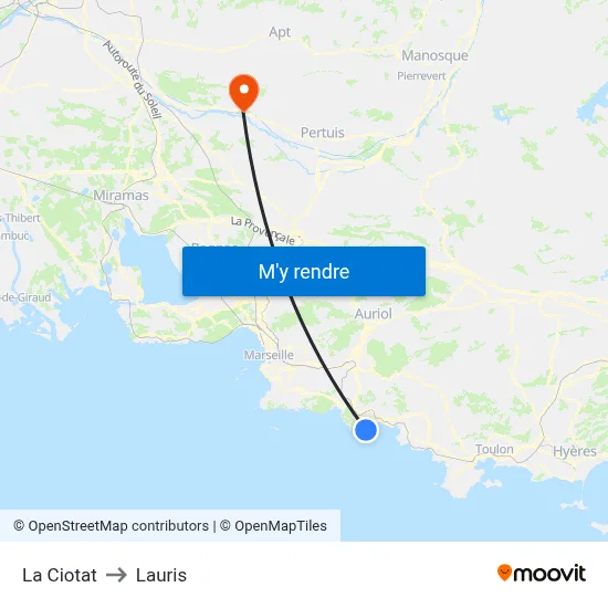 La Ciotat to Lauris map