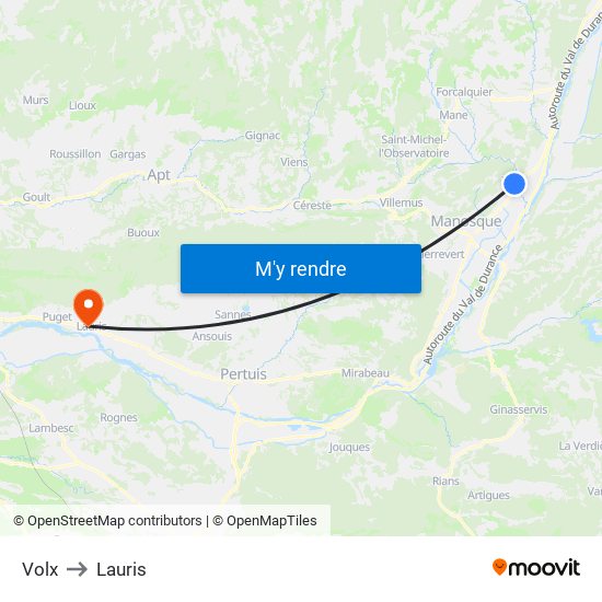 Volx to Lauris map