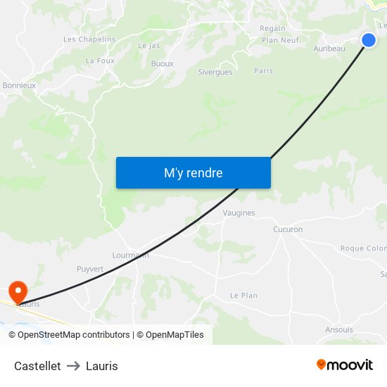 Castellet to Lauris map