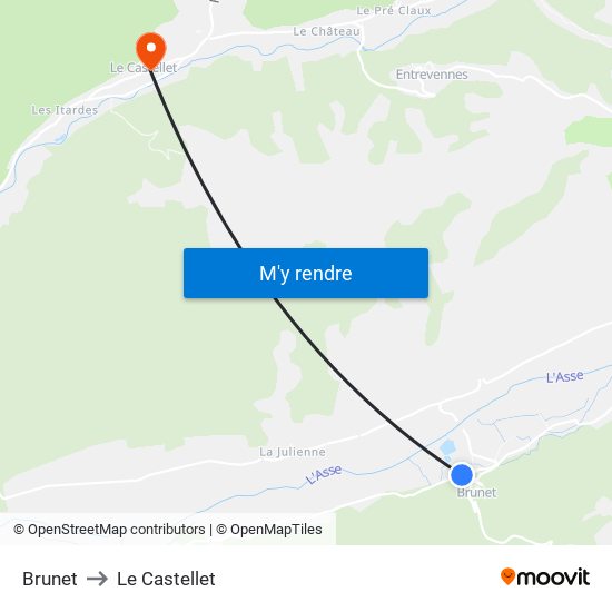 Brunet to Le Castellet map
