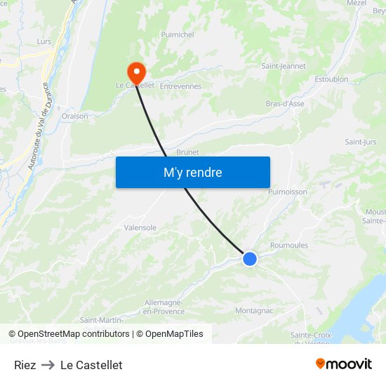 Riez to Le Castellet map