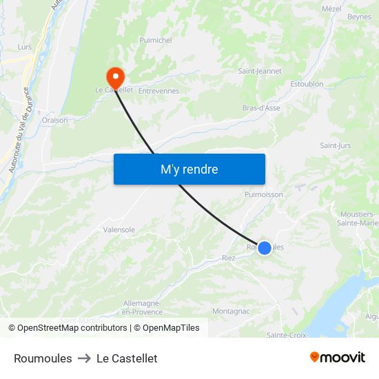 Roumoules to Le Castellet map