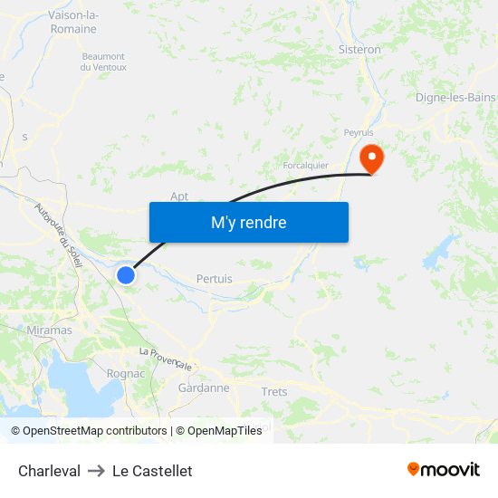Charleval to Le Castellet map