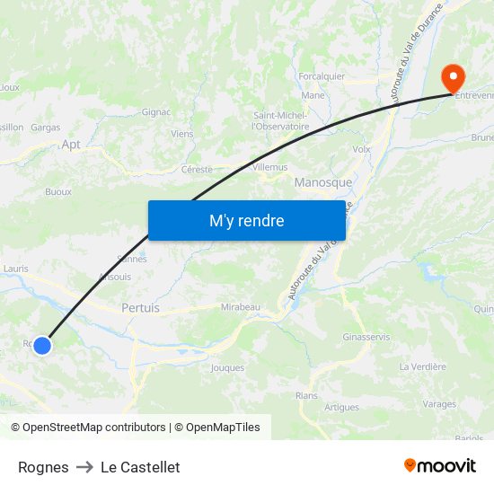 Rognes to Le Castellet map