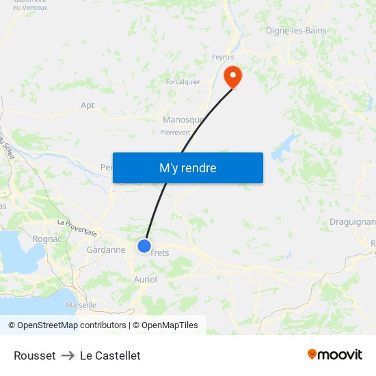 Rousset to Le Castellet map