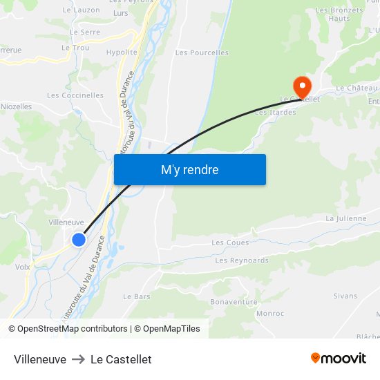 Villeneuve to Le Castellet map