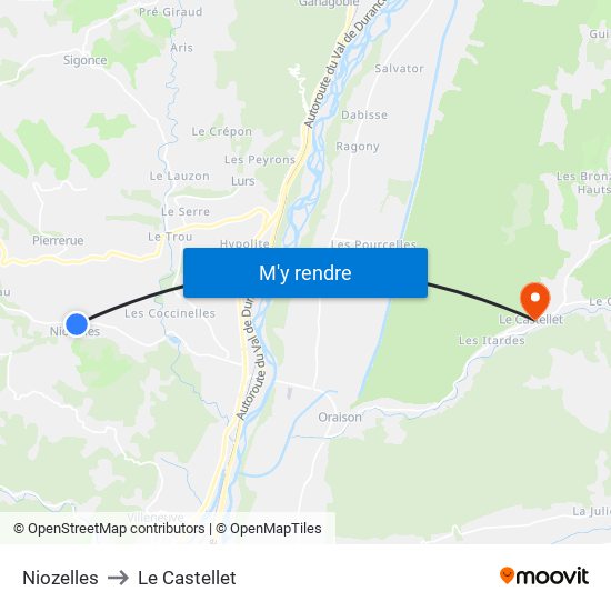 Niozelles to Le Castellet map