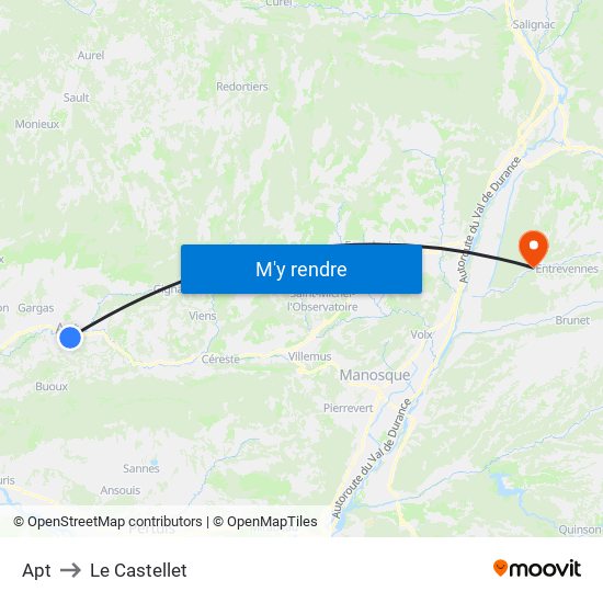 Apt to Le Castellet map