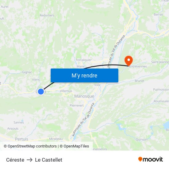 Céreste to Le Castellet map