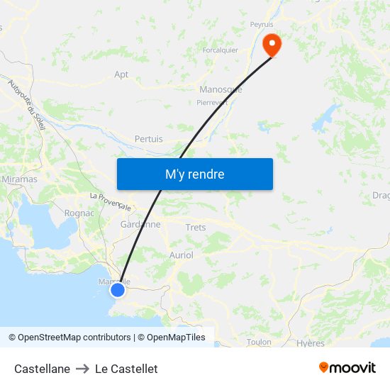 Castellane to Le Castellet map