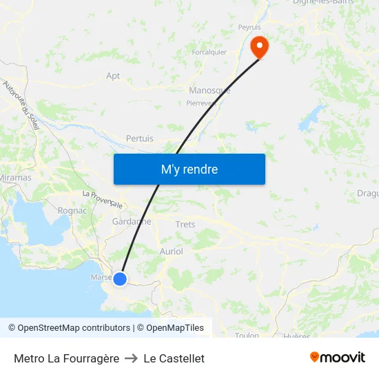 Metro La Fourragère to Le Castellet map