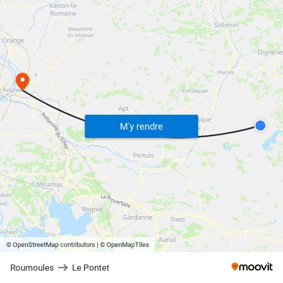 Roumoules to Le Pontet map