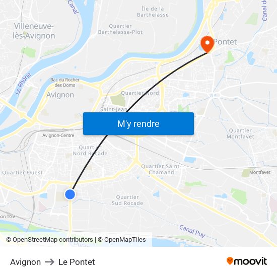 Avignon to Le Pontet map
