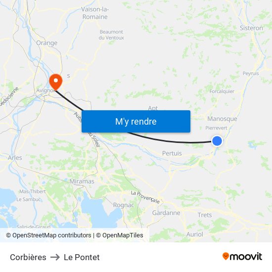 Corbières to Le Pontet map